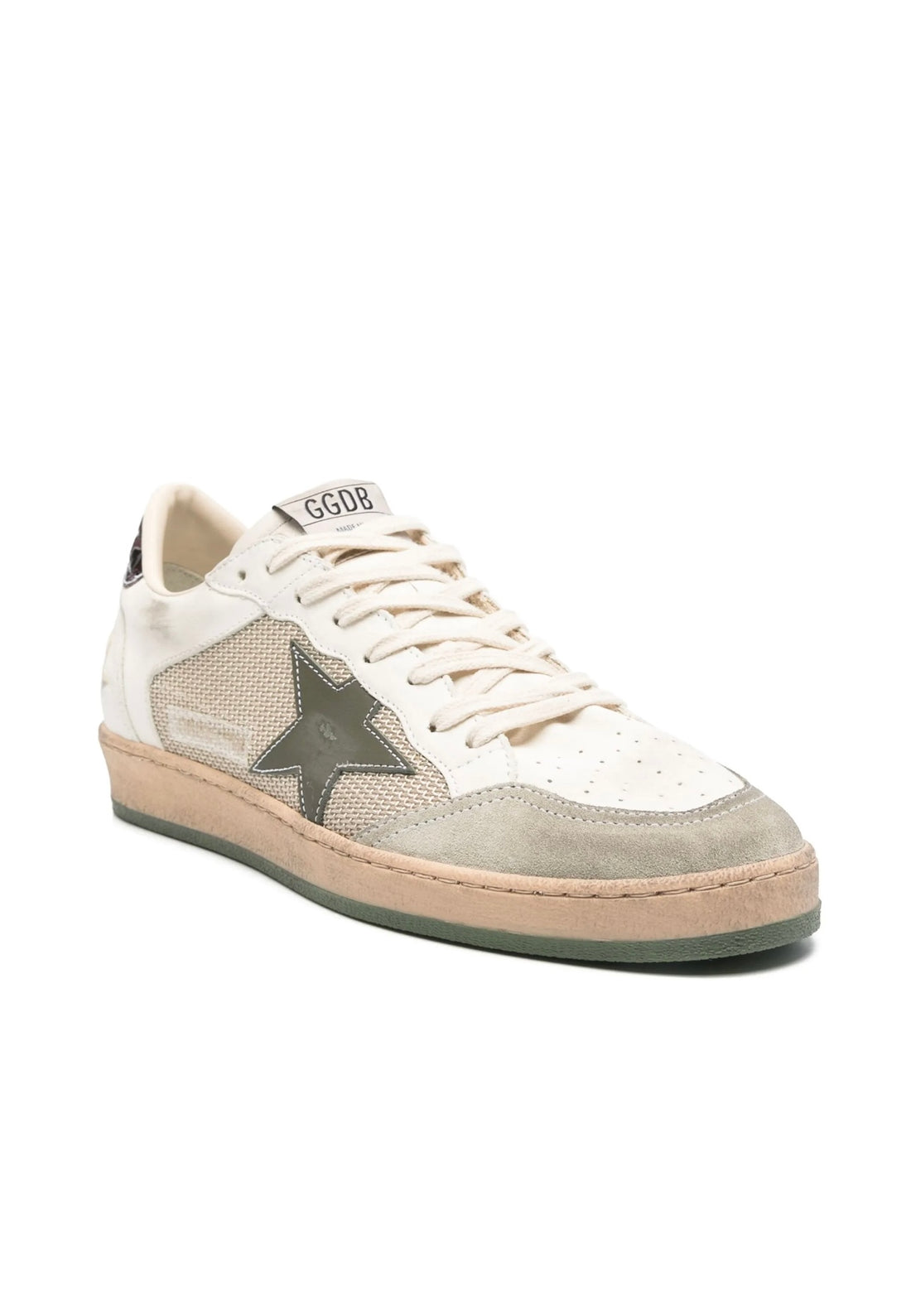 Golden Goose Ball Star Leather & Mesh Sneakers – White / Beige / Green